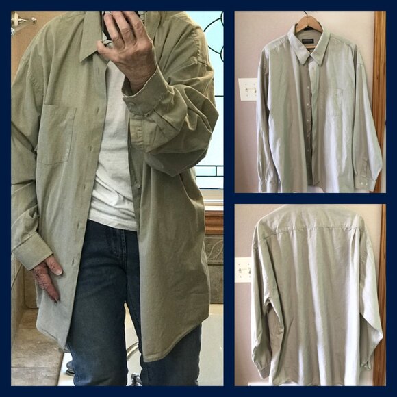 Joseph & Feiss Button-Down Collar Shirt: Long Sleeves Tan, Men's Size 18.5 Neck - Picture 7 of 7